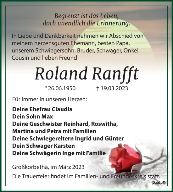 Traueranzeige von Roland Ranfft von Trauerkombi Weißenfels