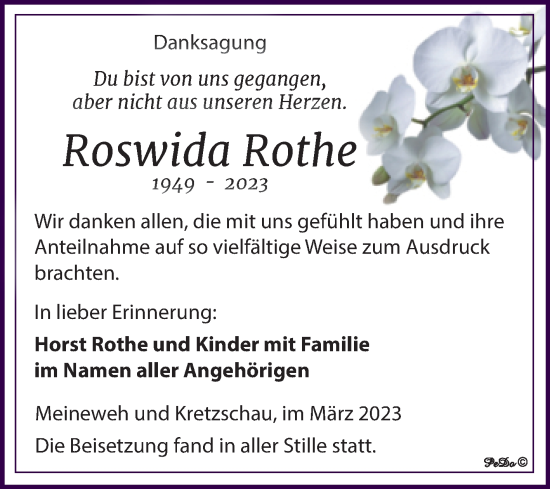 Traueranzeige von Roswida Rothe von Trauerkombi Zeitz
