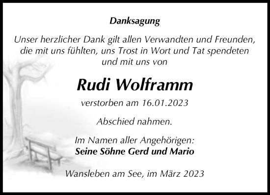 Traueranzeige von Rudi Wolframm von Trauerkombi Mansfelder Land