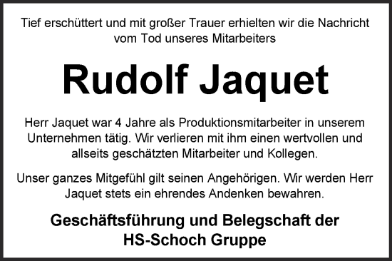 Traueranzeige von Rudolf Jaquet von Mitteldeutsche Zeitung