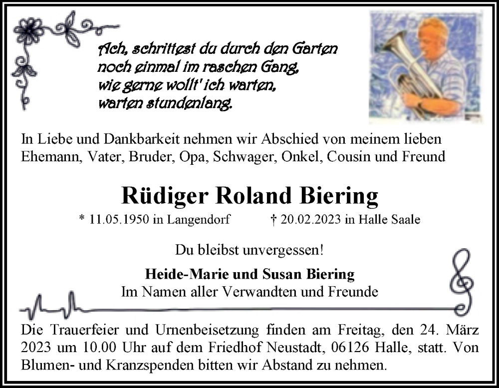  Traueranzeige für Rüdiger Roland Biering vom 11.03.2023 aus Mitteldeutsche Zeitung Halle/Saalkreis