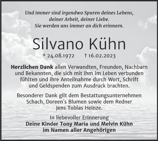 Traueranzeige von Silvano Kühn von Trauerkombi Wittenberg