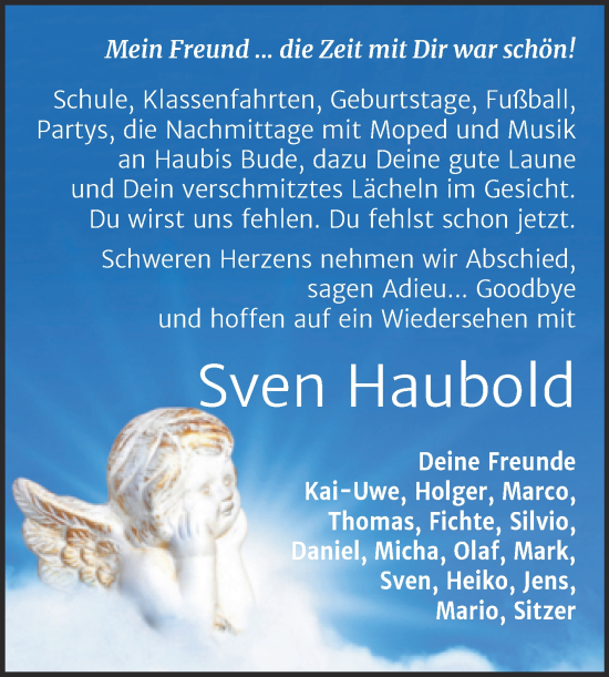 Traueranzeige von Sven Haubold von Trauerkombi Weißenfels