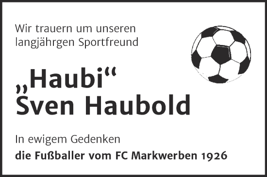 Traueranzeige von Sven Haubold von Trauerkombi Weißenfels