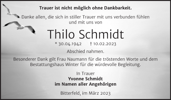 Traueranzeige von Thilo Schmidt von Trauerkombi Bitterfeld
