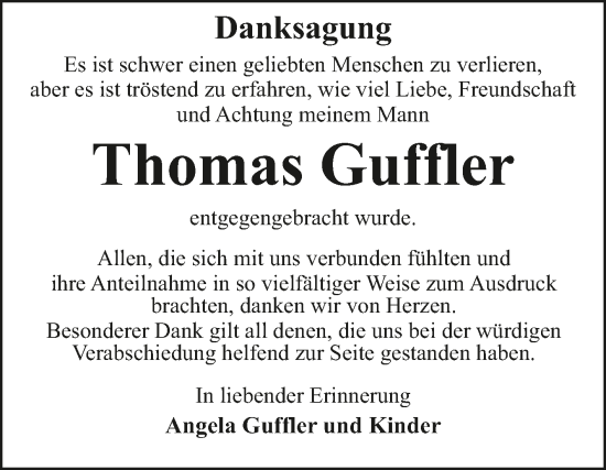 Traueranzeige von Thomas Guffler von Trauerkombi Bitterfeld