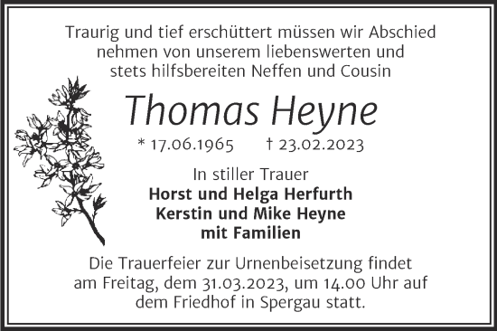 Traueranzeige von Thomas Heyne von Trauerkombi Merseburg