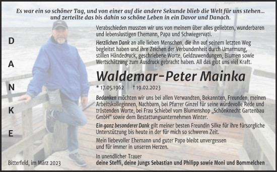 Traueranzeige von Waldemar-Peter Mainka von Trauerkombi Bitterfeld