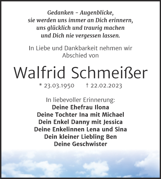 Traueranzeige von Walfrid Schmeißer von Trauerkombi Weißenfels
