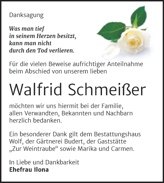 Traueranzeige von Walfrid Schmeißer von Trauerkombi Weißenfels