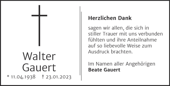 Traueranzeige von Walter Gauert von Trauerkombi Wittenberg
