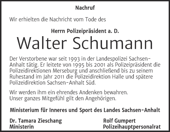 Traueranzeige von Walter Schumann von Mitteldeutsche Zeitung Halle/Saalkreis