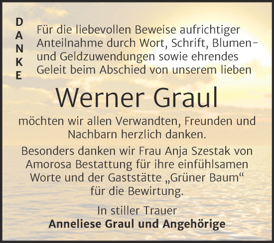 Traueranzeige von Werner Graul von Trauerkombi Dessau