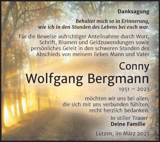 Traueranzeige von Wolfgang Bergmann von Trauerkombi Weißenfels