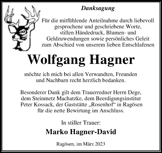 Traueranzeige von Wolfgang Hagner von Trauerkombi Wittenberg