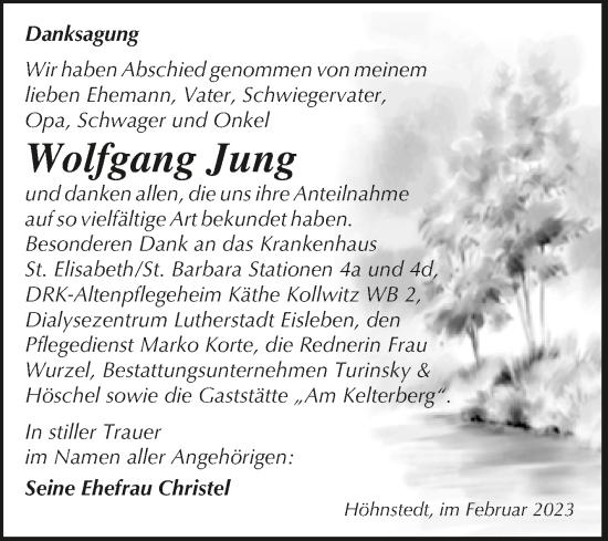 Traueranzeige von Wolfgang Jung von Mitteldeutsche Zeitung Halle/Saalkreis