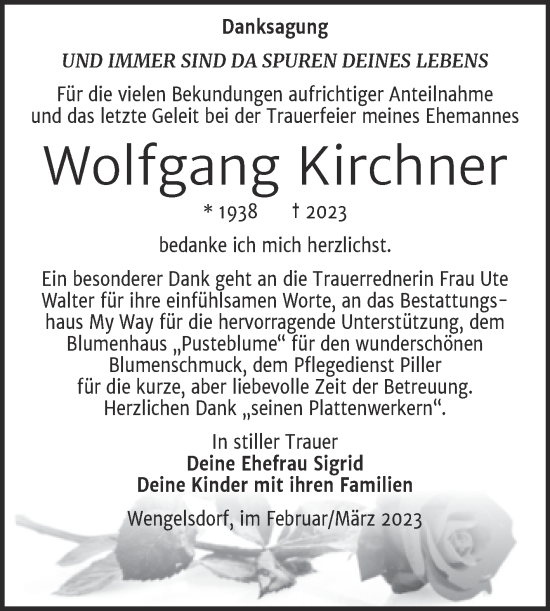 Traueranzeige von Wolfgang Kirchner von Trauerkombi Weißenfels