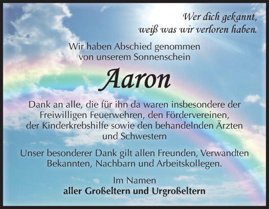 Traueranzeige von Aaron  von Volksstimme Schönebeck