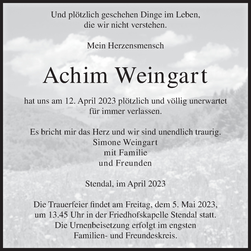  Traueranzeige für Achim Weingart vom 28.04.2023 aus Volksstimme Altmark Ost