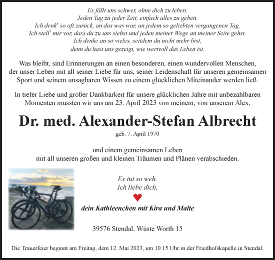 Traueranzeige von Alexander-Stefan Albrecht von Volksstimme Altmark Ost