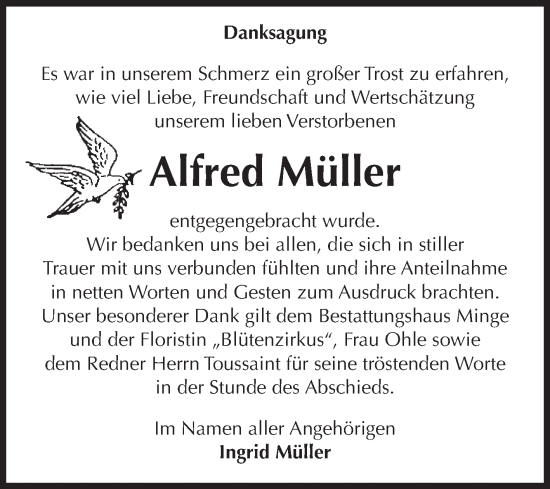 Traueranzeige von Alfred Müller von Volksstimme Burg/Genthin