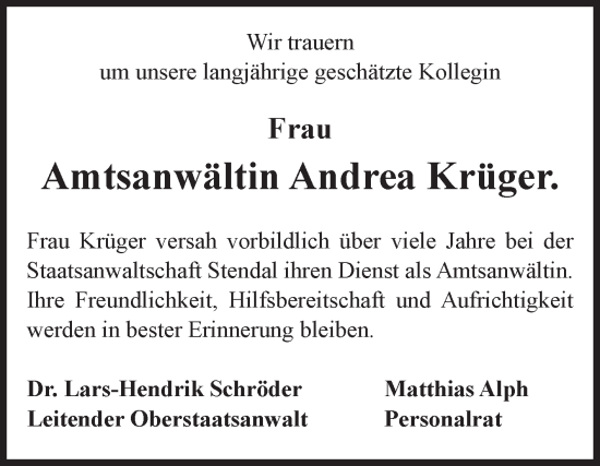 Traueranzeige von Andrea Krüger von Mitteldeutsche Zeitung