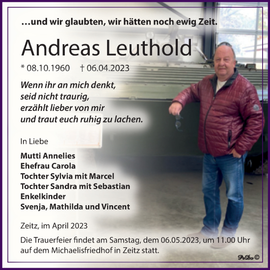 Traueranzeige von Andreas Leuthold von Trauerkombi Zeitz