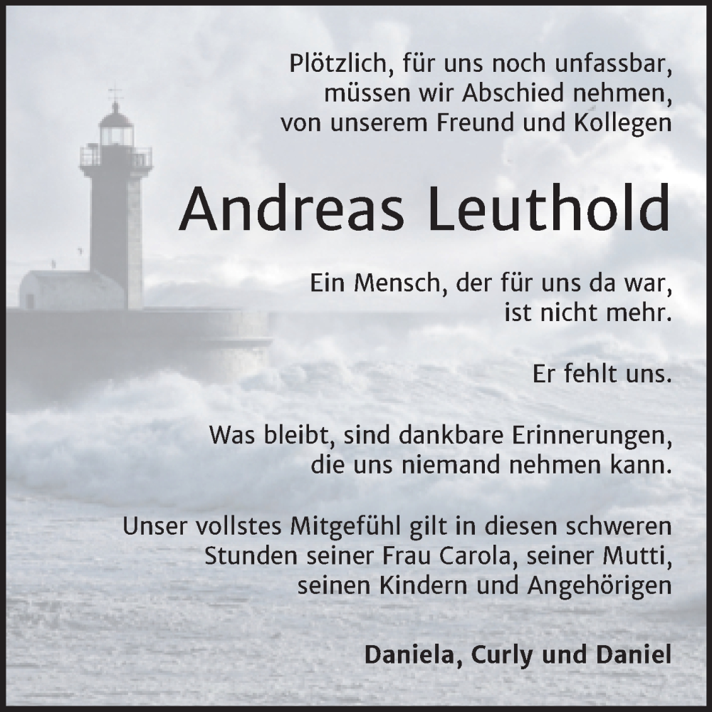  Traueranzeige für Andreas Leuthold vom 22.04.2023 aus Trauerkombi Zeitz