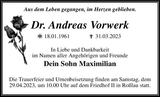 Traueranzeige von Andreas Vorwerk von Trauerkombi Dessau