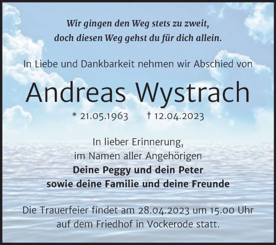 Traueranzeige von Andreas Wystrach von Trauerkombi Dessau