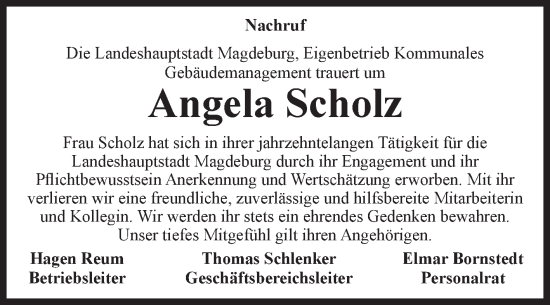 Traueranzeige von Angela Scholz von Volksstimme Magdeburg