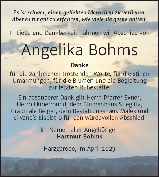 Traueranzeige von Angelika Bohms von Trauerkombi Quedlinburg