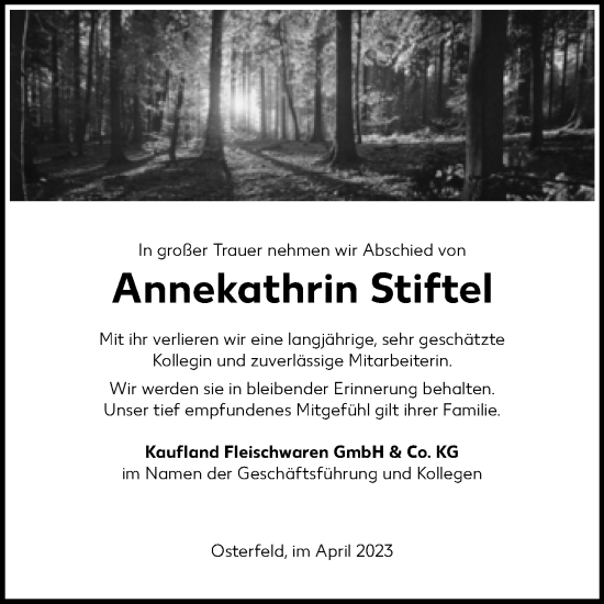 Traueranzeige von Annekathrin Stiftel von Mitteldeutsche Zeitung Weißenfels