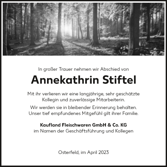 Traueranzeige von Annekathrin Stiftel von Wochenspiegel Weißenfels
