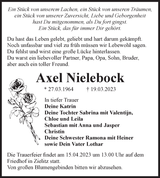 Traueranzeige von Axel Nielebock von Volksstimme Magdeburg