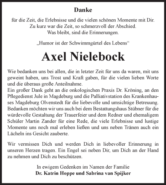 Traueranzeige von Axel Nielebock von Volksstimme Magdeburg