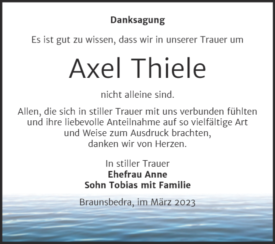 Traueranzeige von Axel Thiele von Trauerkombi Merseburg