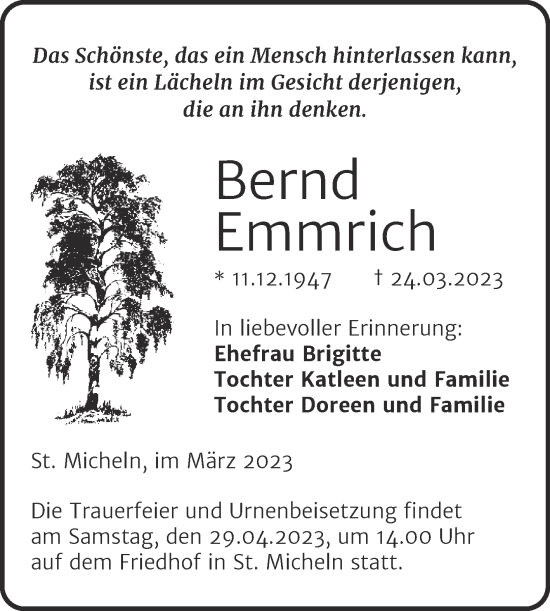 Traueranzeige von Bernd Emmrich von Trauerkombi Merseburg
