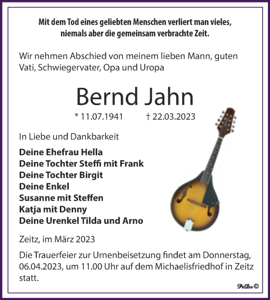 Traueranzeige von Bernd Jahn von Trauerkombi Zeitz