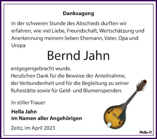 Traueranzeige von Bernd Jahn von Trauerkombi Zeitz