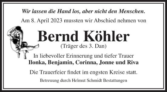 Traueranzeige von Bernd Köhler von Volksstimme Magdeburg