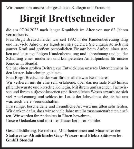 Traueranzeige von Birgit Brettschneider von Mitteldeutsche Zeitung