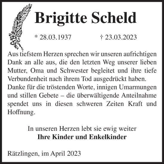 Traueranzeige von Brigitte Scheld von Volksstimme Haldensleben/Wolmirstedt