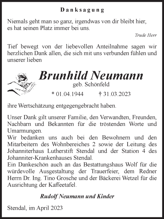 Traueranzeige von Brunhild Neumann von Volksstimme Altmark Ost
