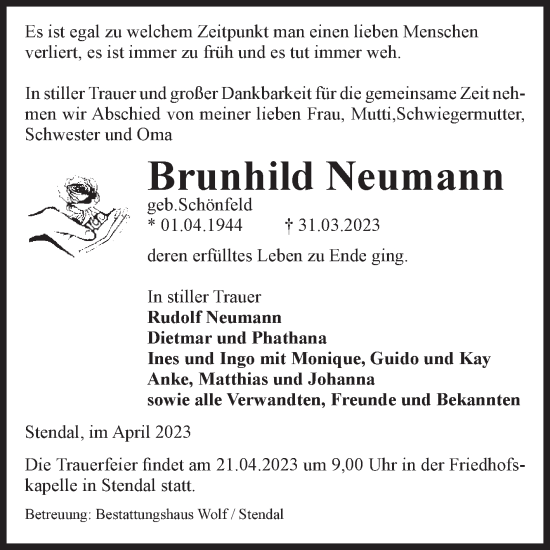 Traueranzeige von Brunhild Neumann von Volksstimme Altmark Ost