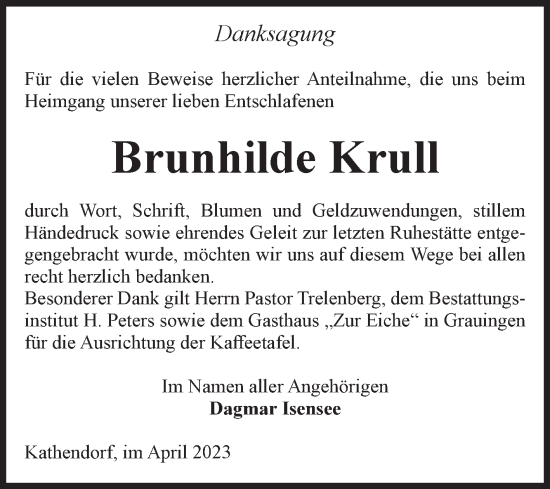 Traueranzeige von Brunhilde Krull von Volksstimme Haldensleben/Wolmirstedt