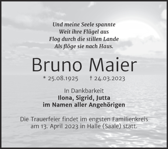 Traueranzeige von Bruno Maier von Volksstimme Altmark West