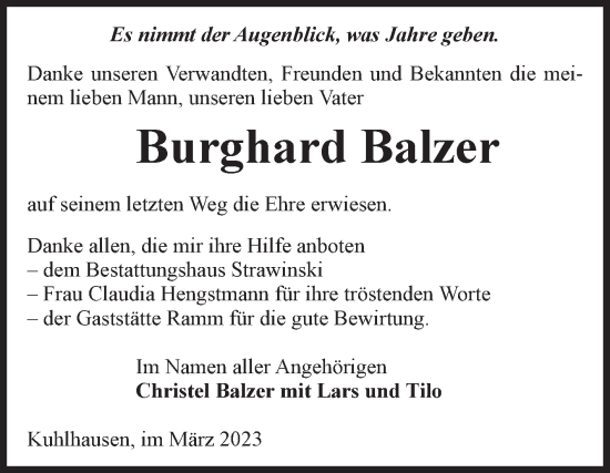 Traueranzeige von Burghard Balzer von Volksstimme Altmark Ost