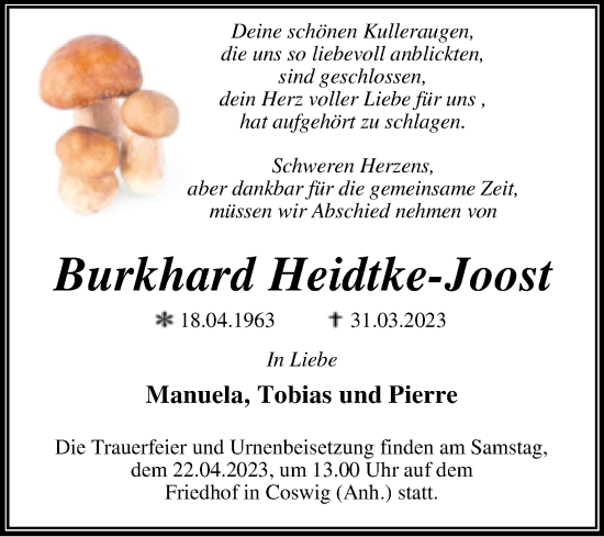 Traueranzeige von Burkhard Heidtke-Joost von Trauerkombi Wittenberg