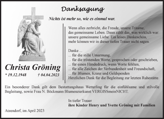 Traueranzeige von Christa Gröning von Volksstimme Staßfurt
